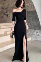 Black One Shoulder Slit Long Evening Dress Black Formal Dress Prom Dress Y946 by simplepromdress