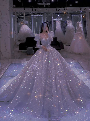 Impresionante vestido de novia de corte A con brillo Y6784