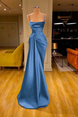 Charming Burgundy Spaghetti Straps Pleated Mermaid Prom Dress Long Evening 6868