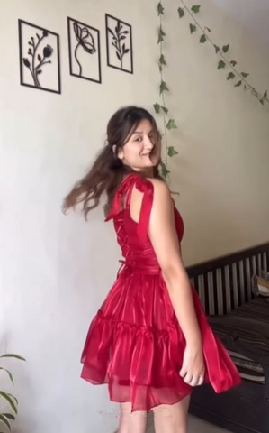 Vestido corto de fiesta de tul rojo con corte en A, estilo Y8509