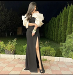 Elegant White and Black Stitching Evening Dress With Split Y5550 by simplepromdress