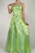 Strapless Green Satin Beaded A Line Prom Dress Evening Dress Y8412 by simplepromdress