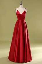 A-Line V-Neck Satin Prom Dresses Formal Evening Dresses Y806 by simplepromdress