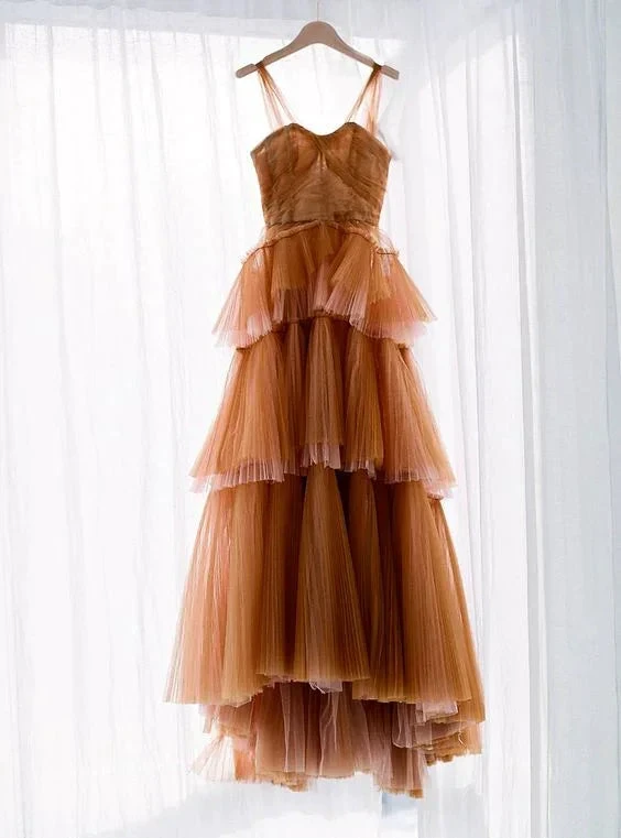 Brown tulle long prom dress, evening dress Y1257 by simplepromdress