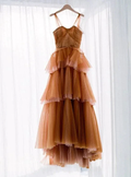Brown tulle long prom dress, evening dress Y1257 by simplepromdress