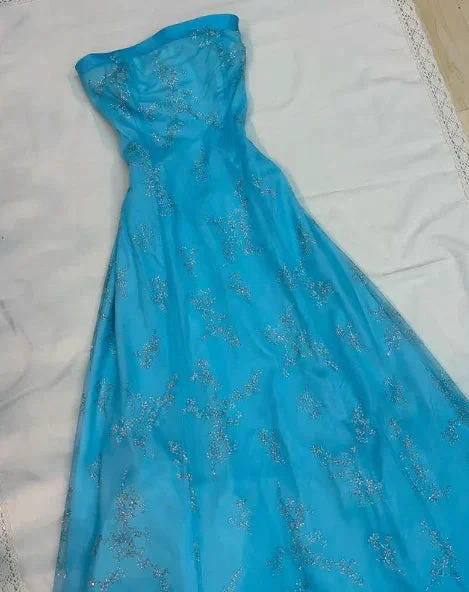 Shiny Strapless Sequins Evening Dress Blue A Line Prom Dress Y8140 by simplepromdress