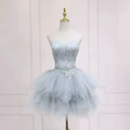 Elegant Grey Feather Short Homecoming Dress s05 by simplepromdress