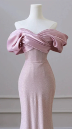 Flesh Pink Sequin Evening Gown Elegant Women's Off Shoulder Party Prom Evening Dress Y6963 by simplepromdress