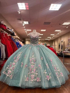 Glitter Sweetheart Spaghetti Strap Quinceanera Dresses Gorgeous 3D Flower Applique Beading Ball Gown Y4711 by simplepromdress