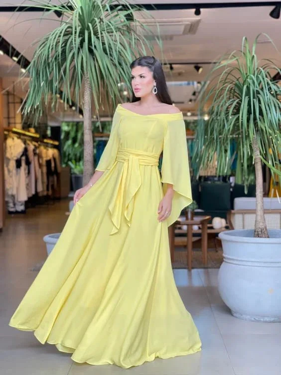 Yellow A-line Chiffon Prom Dress Yellow Evening Dress Y5815 by simplepromdress
