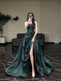 Vintage Green Strapless Satin Party Dress Formal A Line Prom Evening Dress Y8350 by simplepromdress