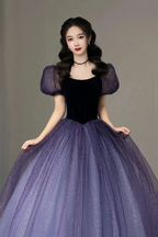 Purple Tulle Short Sleeve Formal Dress Cute A-Line Evening Dress Y4291 by simplepromdress