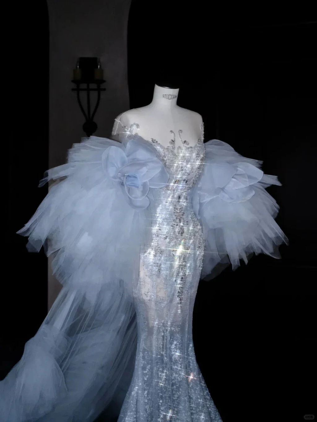 Beautiful Mermaid Sequin Beaded Evening Dress Blue Tulle Prom Dress Y8690 by simplepromdress