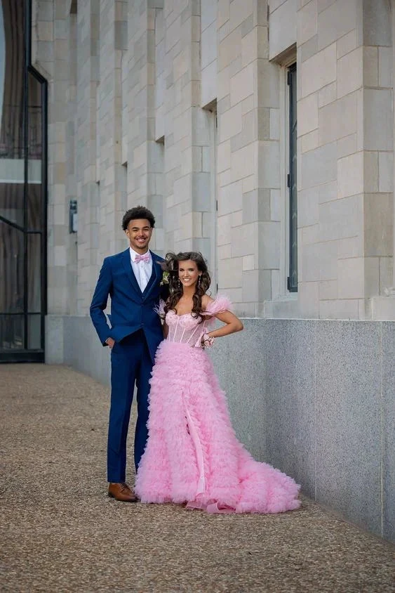 Pink Tulle Ruffled Gown Tulle Prom Dress Corset Tulle Evening Dress Y6093 by simplepromdress