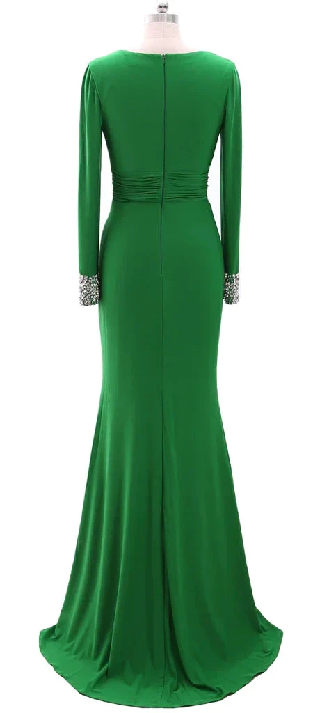 Women Long Mother of Bride Dresses Long Sleeve V Neck Evening Dress Y785 by simplepromdress