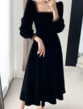 Velvet Dress Women Long Sleeve Square Neck Elegant Bodycon Patchwork Fashion Evening Dress Y6744 by simplepromdress