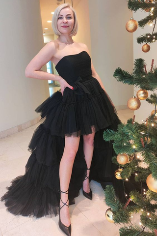 Black High Low Tulle Prom Dress Black Tulle High Low Formal Evening Dress Y4893