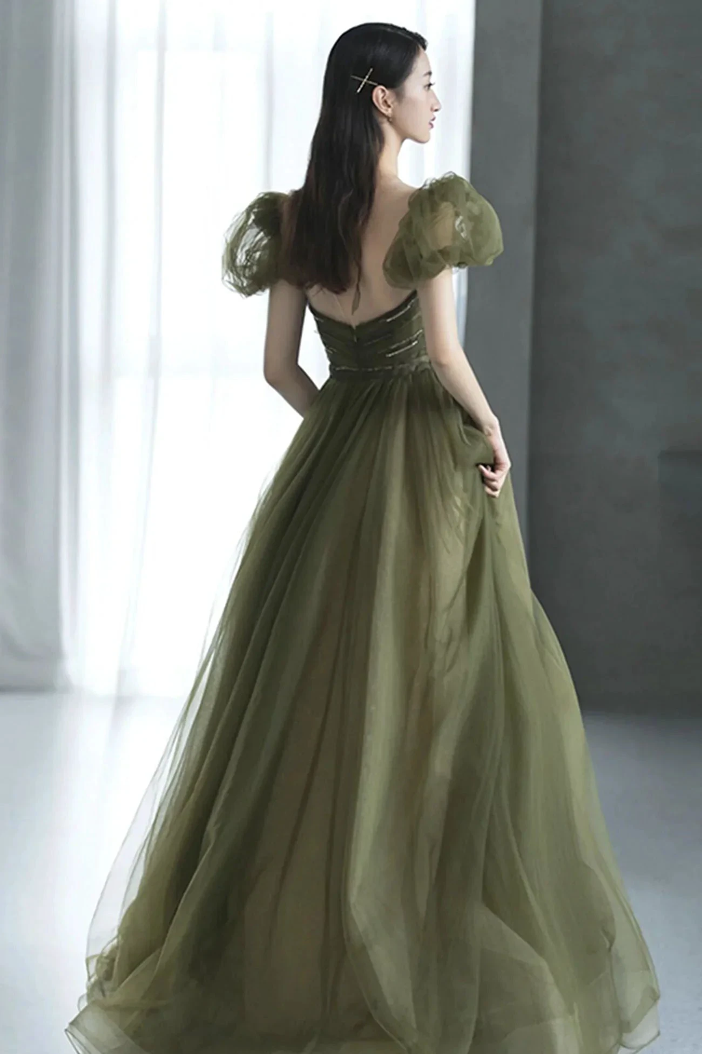 Green tulle long prom dress green evening dress Y623 by simplepromdress