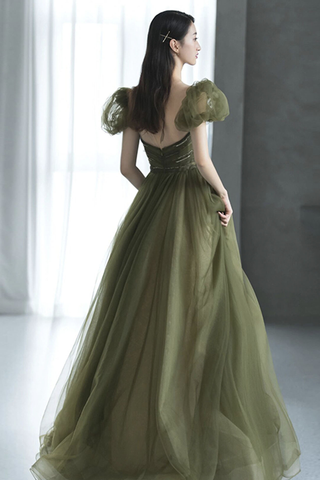 Green tulle long prom dress green evening dress Y623