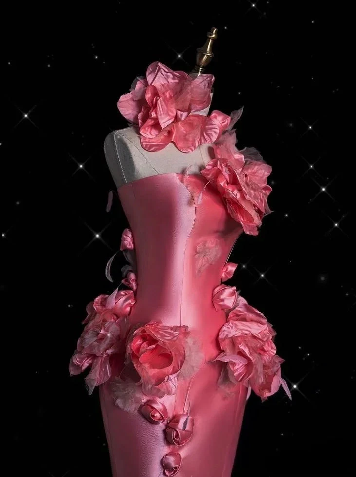 Pretty Pink Satin 3D Flowers Mermaid Prom Dress Long Evening Dress Y8339 by simplepromdress