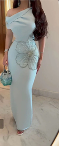 Chic One Shoulder Satin Beaded Prom Dress Blue Evening Dress Y8260 by simplepromdress