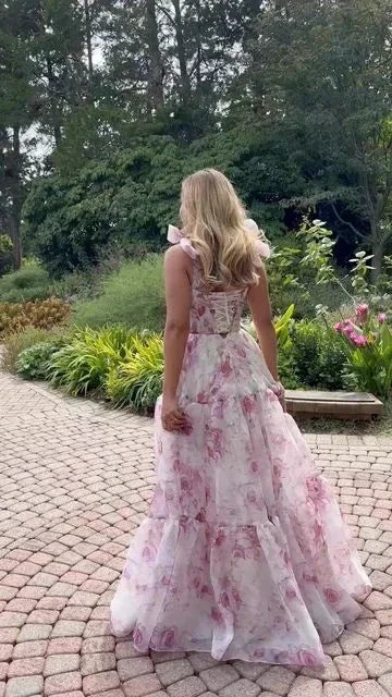 Pretty Chiffon Rose Print A Line Prom Dress Evening Dress Y8498 by simplepromdress