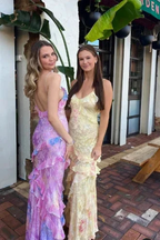 Romantic Spaghetti Straps V Neck Chiffon Print Prom Dress,Charming Evening Dress Y2306 by simplepromdress
