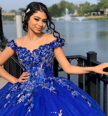 Royal Blue Ballkleid Quinceanera Kleider 3D Blume Schatz Süße 15 16 Prom Party Kleider Y2821