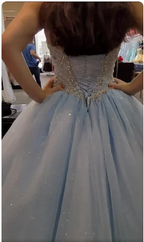 Glitter Light Blue Corset Top Beaded Ball Gown, Light Blue Sweet Girl Dresses Beaded Ball Gown Y774 by simplepromdress