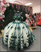 Green Ball Gown Quinceanera Dresses Off Shoulder 3d Flowers Beads Applique Sweet 15 16 Party Prom Dress Y292 by simplepromdress