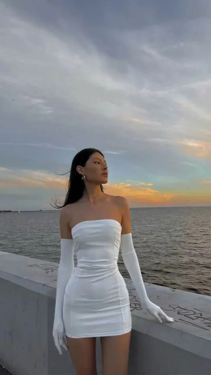 White Strapless Bodycon Dress White Mini Homecoming Dress Y2378 by simplepromdress