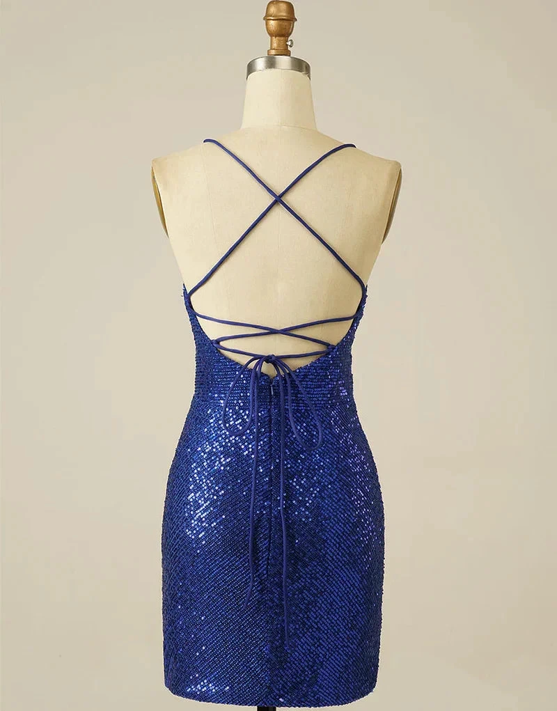 Royal Blue Sheath Sequin Lace Up Homecoming Dress Y2844 by simplepromdress