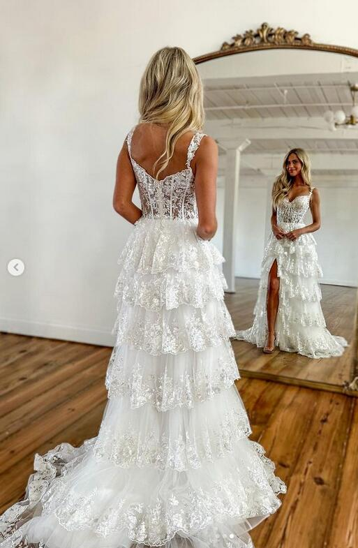 Sparkly Prom Dress with Slit Skirt, Wedding Dress,  Graduation School Party Gown Y1812