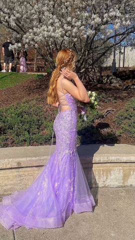 Sexy Lavender Mermaid Prom Dress With Train Lavender Evening Dress Y5866