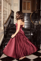 Vintage A Line Straps Burgundy Satin Long Prom Dress Evening Dress Y7994 by simplepromdress