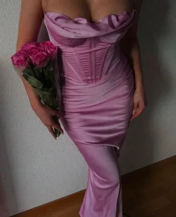 Simple Spaghetti Straps Lavender Satin Evening Dress Sheath Party Prom Dress Y8094 by simplepromdress