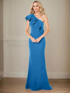 A-line One Shoulder Floor-Length Chiffon Mother of the Bride Dress With Ruffles by Dreamylily