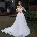 Off Shoulder Glitter Tulle Wedding Dresses Sweetheart Straps Bridal Gowns For Bride Robe De Mariée Beach Sweep Train For Women by payinti