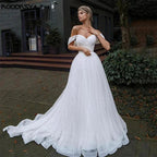 Off Shoulder Glitter Tulle Wedding Dresses Sweetheart Straps Bridal Gowns For Bride Robe De Mariée Beach Sweep Train For Women by payinti