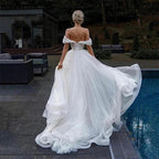 Off Shoulder Glitter Tulle Wedding Dresses Sweetheart Straps Bridal Gowns For Bride Robe De Mariée Beach Sweep Train For Women by payinti