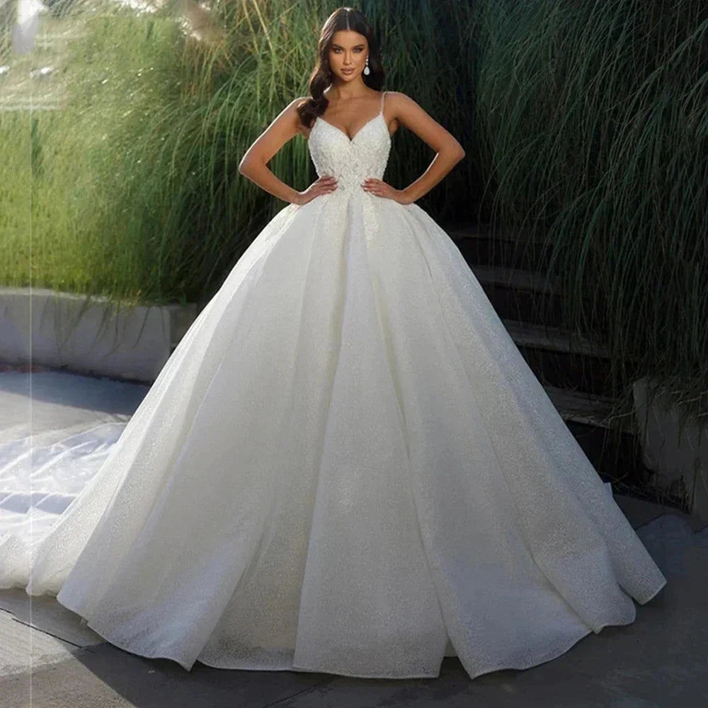 Off Shoulder Sleeveless Exquisite Appliques A-Line Fluffy Mopping Wedding Dresses 2023 Classic Princess Bridal Gown Customized by payinti
