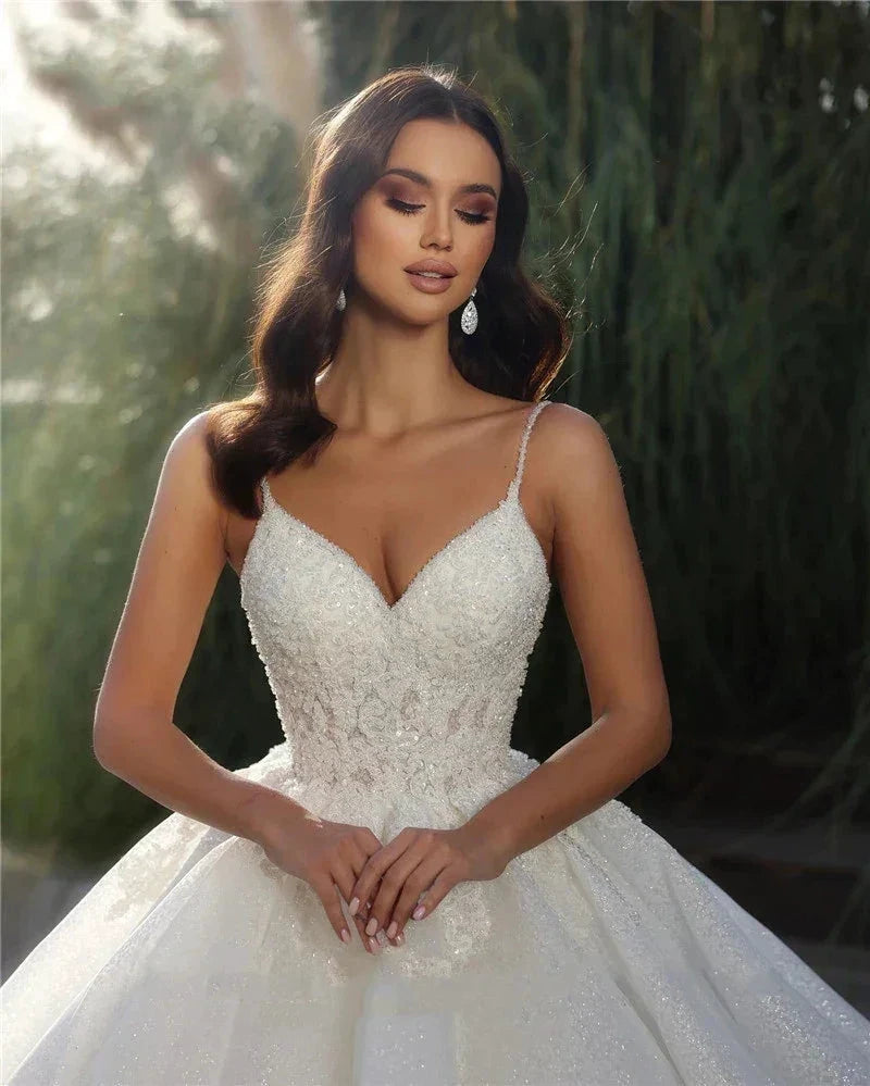 Off Shoulder Sleeveless Exquisite Appliques A-Line Fluffy Mopping Wedding Dresses 2023 Classic Princess Bridal Gown Customized by payinti
