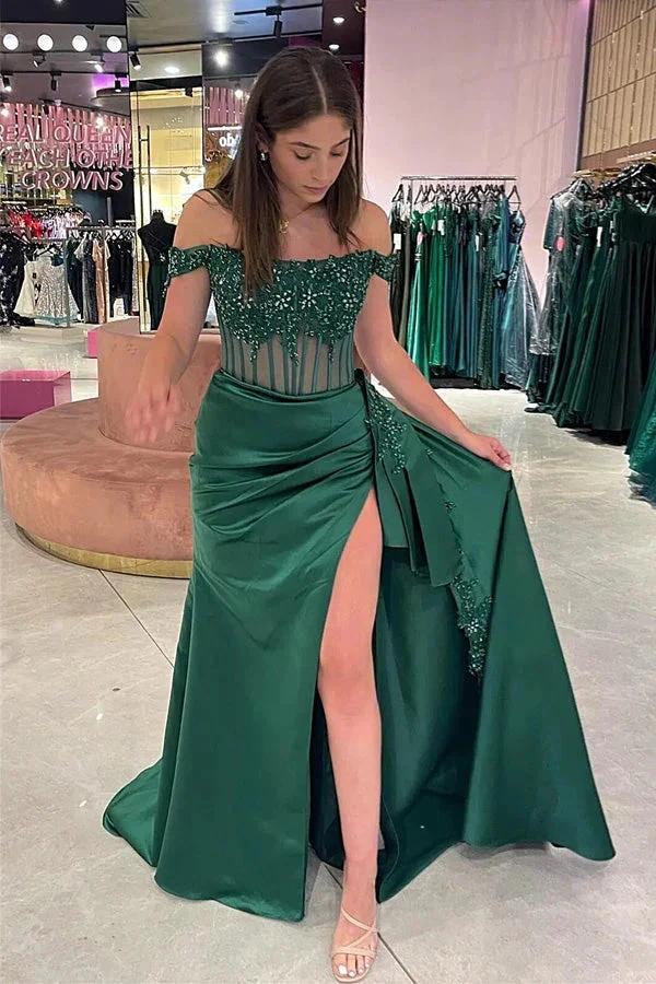 Off-Shoulder Mermaid Floral Long Prom Dress with Slit PSK502 by pgmdress