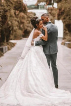 Off The Shoulder A-Line White Wedding Dress Romantic Bridal Gowns by misshow.com