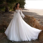 Off The Shoulder Wedding Dress Lace Applique Sweetheart Bridal Gown Puff Long Sleeves свадебное платье Vestido De Novia by payinti