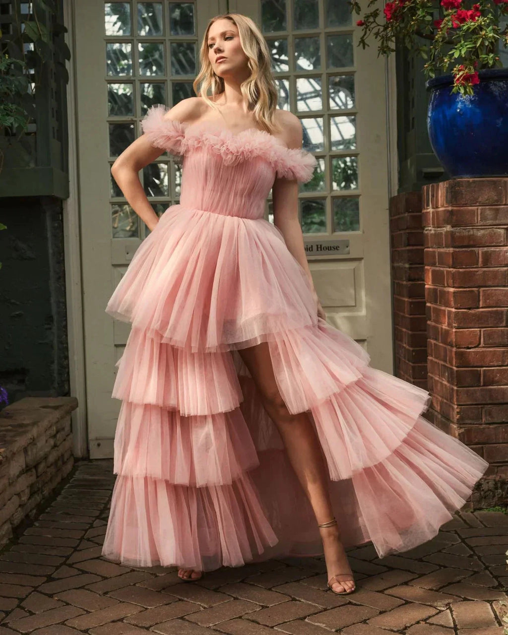 Off the Shoulder High Low Tulle Prom Gown SYP179 by vivymakudress
