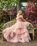 Off the Shoulder High Low Tulle Prom Gown SYP179 by vivymakudress