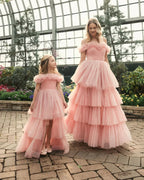 Off the Shoulder High Low Tulle Prom Gown SYP179 by vivymakudress