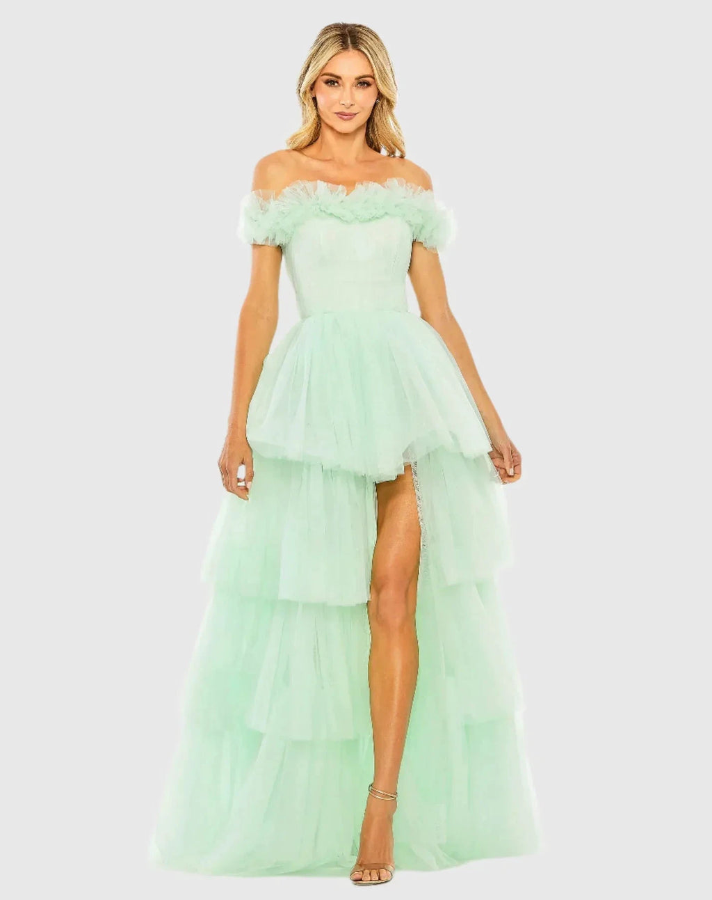 Off the Shoulder High Low Tulle Prom Gown SYP179 by vivymakudress