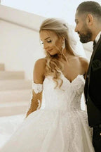 Off the shoulder Sweetheart Summer Beach Wedding Dress by misshow.com